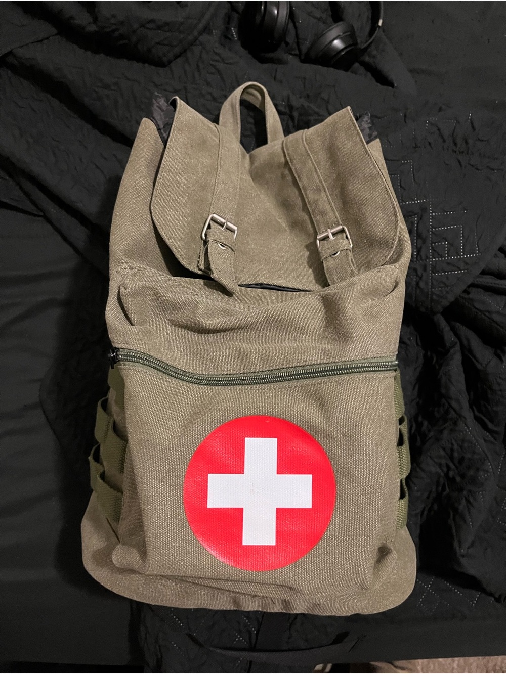 Spencer's Olive Green Backpack with Red and White Medical Cross